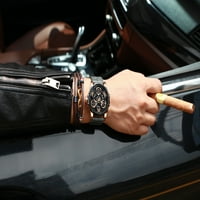 Muški kvarcni analogni ručni ručni sat crni biranje pilat točkovi Desgin vodootporni luksuzni sivi kožni pojas