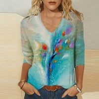 Ženski pad vrhova ženske modne tiskanje labave majice rukave bluza V-izrez casual tops