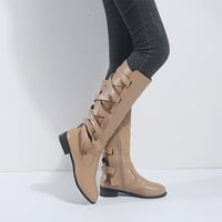 Žene srednje telefne čizme - modne čizme velike veličine jesenski duga cijev čipke gore debele cipele cipele cipele bež 39
