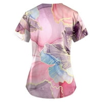 Ženski vrhovi okrugli dekolte za žene bluze casual tiskane majice s kratkim rukavima ljetne tunike ružičaste