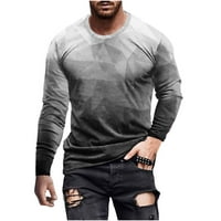 Muški casual 3d tiskani t majica boja blok Grafički pulover s dugim rukavima CrewNeck podvlaka Slim Fit Workout Tee Tops svijetlosive boje