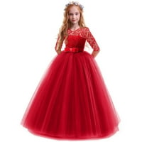 GUBOTARE Ljetne haljine Djevojke ruffle trim haljina ispis i čvrsta boja A-line ljuljac patela obloga za zabavu sa patentnim zatvaračem, crvena 7- godina