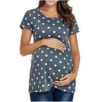 Ženska polka Dot Print Matering Kratki rukav CrewNeck Osnovna ležerna trudnoća Vrhunske košulje dojenja
