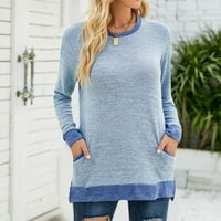 Miayilima Plus veličine za žene modni okrugli vrat Boolock džepovi dugih rukava pulover labava majica