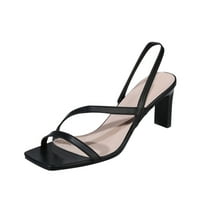 B91XZ cipele za žene sandale modne proljeće i ljetne žene sandale pete s srednjim kaiševima za petu Jednostavni povremeni stil crni, veličine 8