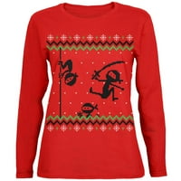 Ninja Ninjas napada ružni božićni džemper ženski majica s dugim rukavima crveni x-lg