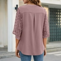 Hinvhai prevelika bluza za uklanjanje za čišćenje vrhova ženske majice s majicom kratkih rukava s kratkim rukavima V-izrez Top Bluza Pulover Pink 4