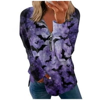 Yubatuo ženski kauzalni zip pulover dugih rukava duge rukave Halloween Print Actither odjeća Trčanje