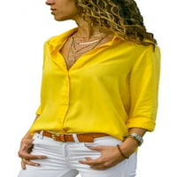 Capreze Žene vrhovi majica u boji u boji dugih rukava Tee modna pulover obična tunika bluza žuta 3xl