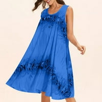 Buigttklop Ljetne haljine za žene, ženska plus veličine bez rukava cvjetna casual midi haljina plaža labava sandress plavi xxxxxl