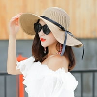 FLMTOP sklopivi za žene Ljeto široko podložna disketa od slame trake luk sunčani šešir kašika za plažu