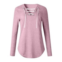 Košulje dugih rukava za žene Svestrani pulover vrhovi V-izrez čvrste ženske košulje ružičaste L