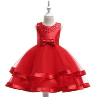 Vivianyo HD odjeća za djevojčice djevojke djevojke s malim bojama od pune boje biserna neto pređa Bowknot Birthday party cvjetovi haljine dječje haljine bljeskalice crvene boje