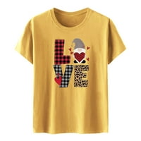 Zodggu najbolje košulje za žene za žene Valentinovo Love Print Proljeće Summer Fashion Dame bluza Slatka gnome Print kratki rukav Crew Crt Crt Labave Ležerne prilike