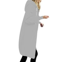Ženske zimske dukseve Zip up fleece sherpa obložene tople dukseve jakna dugi kaput sivi xxxl