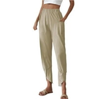 Capri pantalone za žene elastične struice Solidne boje Žene džepove duge hlače Ležerne prilike hlače sa širokim nogama hlače hlače kaki l