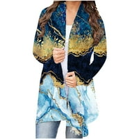Vivianyo HD Women Cardigan Plus Veličina Ženska modna s dugih rukava okrugla vrata cvjetna tiskana kardigan jakna Top bljeskalica Blue
