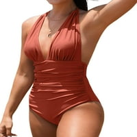 Singreal Women V izrez Jedan kupaći kostim Halter Letchess Ruched Tummy Control kupaći kostim