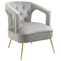 Accent stolica za slobodno vrijeme Srednjovječni stol Moderna ruka za katednju velvet Tapacirana klupska stolica sa gumbom s gumbom srušenim naslonom i šupljim naslonom za ruke, zlatne metalne noge, sive spavaće sobe, sive