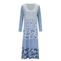 Ženske haljine Clearence okrugli dekolte ispisani a-line maxi modni ljetni haljini s dugim rukavima Sky Blue 4XL