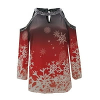 Zodggu majice za žene božićno crveno vino stakleno print ženski hladni ramenski choker v izrez dugih