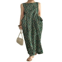 Luxplum ženske haljine haljine bez rukava ljeto plaža sandress kaftan dugi maxi haljine casual odmor zeleni m