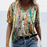 Hoksml vrhovi ženska modna modna V-izrez Print kratkih rukava majica na vrhu casual labavog bluza vrhova multicolor xxl klirens