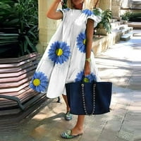 Žene Ljeto Boho Ruffle Slatka kratka haljina Čvrsta visoko struka A-line ljuljačke haljine, plava, xl