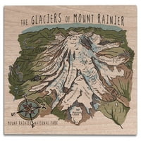 Nacionalni park Mount Rainier, crtež linije, mount Rainier Glaceiers brech Wood zidni znak