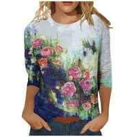 Bazyrey Womens Ljetni vrhovi Grafički tiskani bluza Ženski okrugli vrat Ležerne ruhove pulover plava