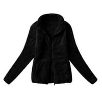 Ženski zimski kaput s dugim rukavima Zip Up Fau Shearling Shaggy Prevelika jakna za škak black m