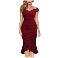 Ženska duljina koljena kratki rukav modni omotač za rezanje ljeta V-izrez haljina crvena s