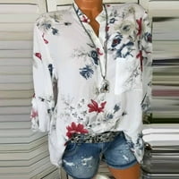 Košulje za bluze za žene plus veličine cvjetni ispis V-izrez dugme Pocket kratki rukav ljetni vintage