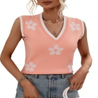GLONME ženske majice bez rukava na rukavu V-izrez ljetni tee party vitke fit tenk top fitwewer cvjetni print pletiva pulover ružičasti s