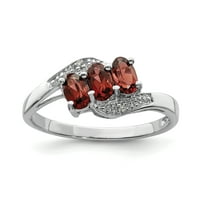 Sterling Silver Red Garnet Diamond Band Veličina prstena 8. Kameni draguljni nakit Idealni pokloni za