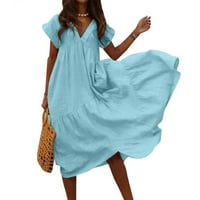 Ljetne haljine za žene Ženske haljine za odmor na plaži Čvrsto a-line haljine Boho haljina Džebovi Tunički pokloni na Clearence Plavi XL