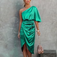 Wirdijev ženske partijske haljine moda elegantna seksi ramena nepravilna proreza haljina od pune boje zelena l