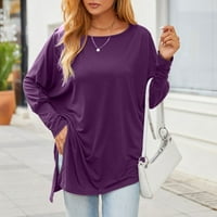 TUNIC-ovi za žene Crewneck Nepravilni hem s dugim rukavima majice Solid Casual Plus Veličina padaju pulover TEE