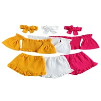 Izhansean Toddler Baby Girls Off ramena Cijev usjev vrhovi ruffle kratke hlače Outfits White 5- godina