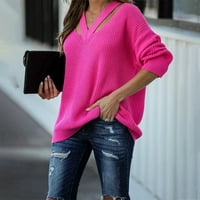 Vivianyo HD džemperi za žene Clearence Plus Veličina modne žene Solid Boja dugih rukava Pulve V-izrez