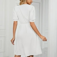 Yuwull haljine sunce za sunčanje Žene Ljeto Ležerne prilike ženski kratki rukav V-izrez Čvrsta boja džepna dizajna haljina bijela maturalna haljina na klirensu