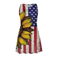 4. srpnja Američka zastava Print plaže za žene za žene Neovisnosti Dan bez rukava Okrugli vrat Pulover rezervoar Labavicke kratka mini haljina sa džepovima Žuta m