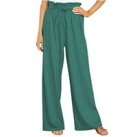 Ženske meke casual vučne kravate elastične struine labave jogger hlače Čvrste pamučne posteljine hlače zeleno 8