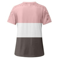 LeylayRay vrhovi za žene Ženska modna čipka šuplje šivanje okruglih vrata kratkih rukava majica Pink
