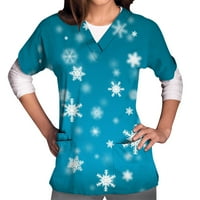 FESFESFES SIRSE Košulje za žene Labave ljetne vrhove vrhovi kratkih rukava Radna uniforma Božićni tisak