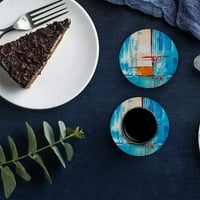 Šareno apstraktno ulje slikanje plavi set okruglog coastera za piće, upijajući keramički kamen podmetač za čaše sa plutom bazom za kućnu kuhinsku sobu kafe dekor stolnog stola