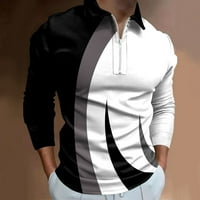 Ketyyh-Chn Men Polo majica s dugim rukavima Gumb Pletene pruge polo majice bijela, 2xl