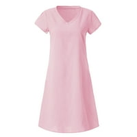 HOMCHY ženske haljine labave čvrste kratkih rukava V izrez A-line haljine ružičaste 4xl