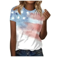 Bluze SKSLOEEg Womens Plus Veličina Američka zastava Štampane majice kratkih rukava Vrhovi Crew Crt Sheer Loose Ležerne košulje Bluzes Top, Light Blue XL