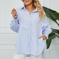 Fjofpr Ženski bluza Željezni gumb dolje majice Dugi rukav Ležerne prilike pune boje lapela bluza Labavi